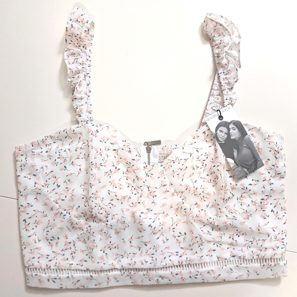 KENDALL+ KYLIE corset crop top cami, floral print, Size Extra Large.
